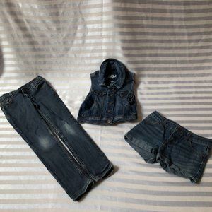Cat & Jack Girls Jean jacket, Cherokee Jean Shorts & PBX Jeans - Sz 7/8